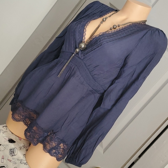 LAST ONE Spring 2021 Blue Lace V Neck Top - Picture 6 of 14